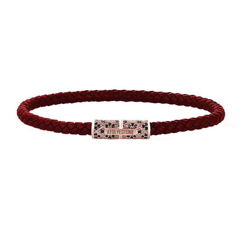Streamline Minimalist Dark Red Leather Bracelet - Rose Gold