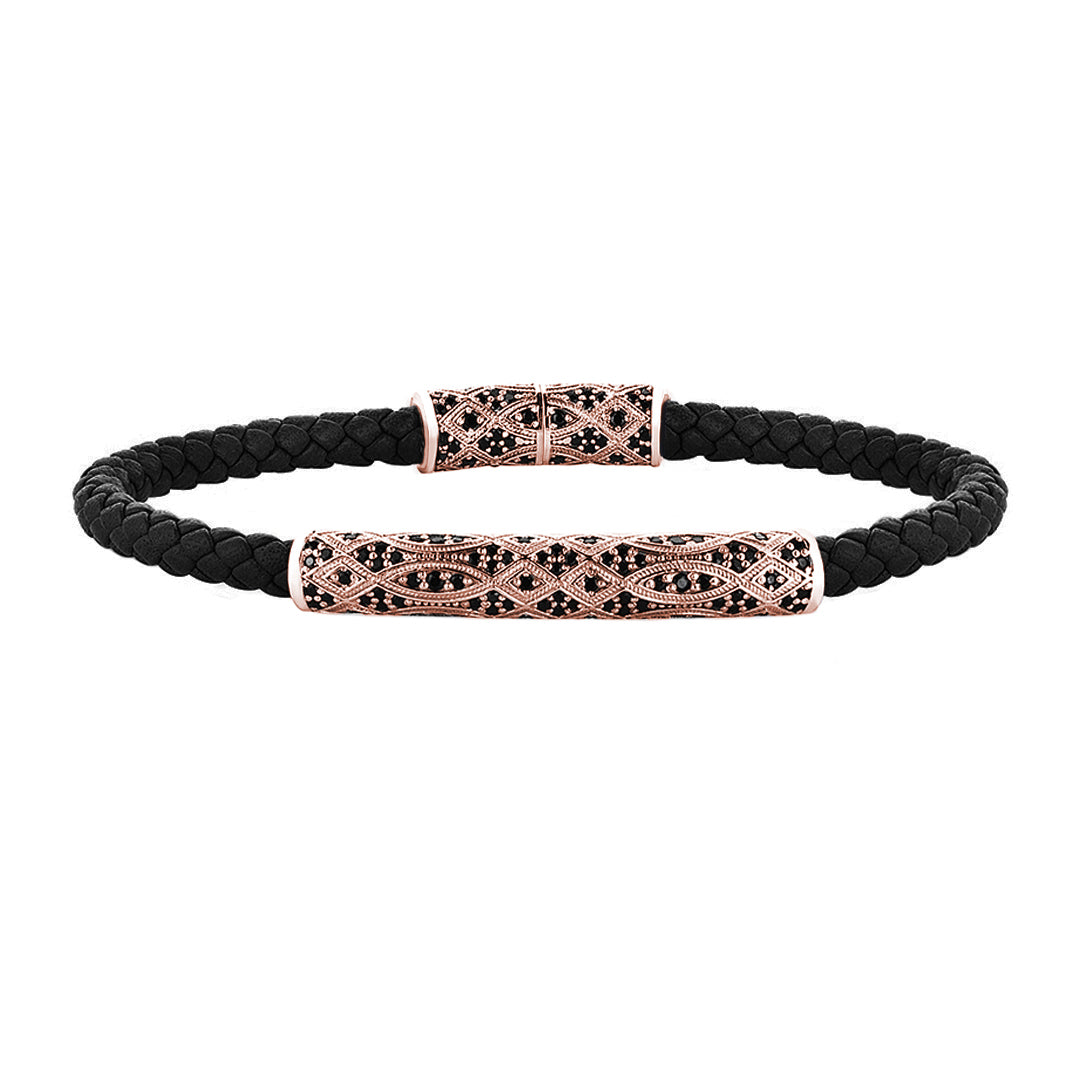 Streamline Premium Black Leather Bracelet - Rose Gold