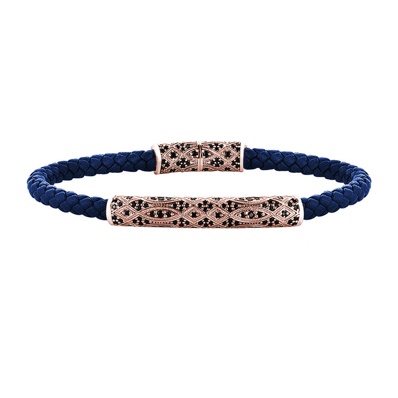 Streamline Premium Blue Leather Bracelet - Rose Gold