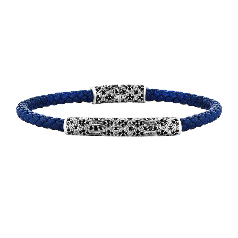 Streamline Premium Blue Leather Bracelet - Silver
