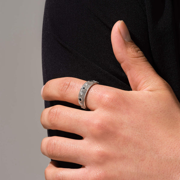 Jaguar White And Black Stoned Design | Silver Ring For Men's |