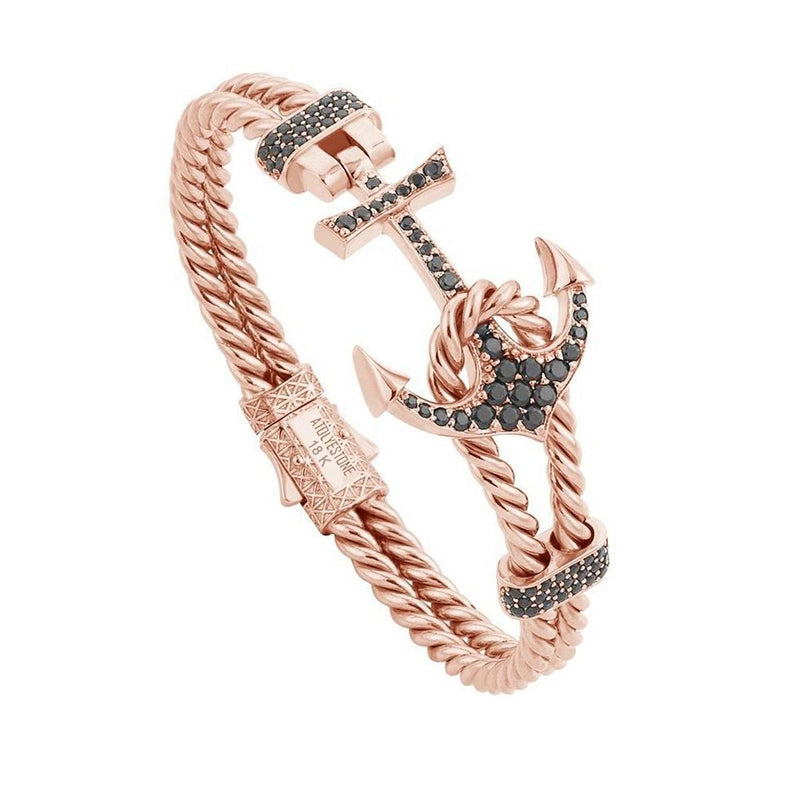 Twined Anchor Bangle - Solid Gold - Rose Gold - Black Diamond