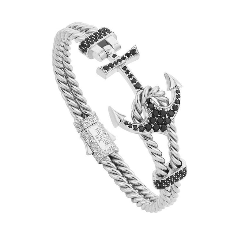 Twined Anchor Bangle - Solid Gold - White Gold - Cubic Zirconia