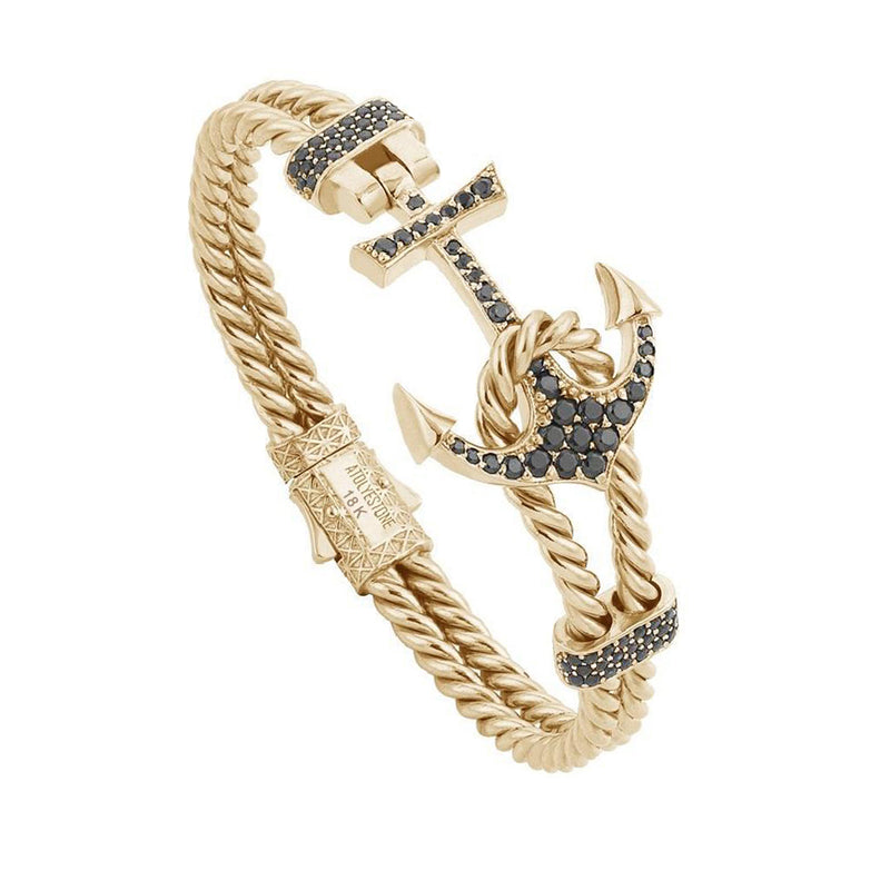 Twined Anchor Bangle - Solid Gold - Yellow Gold - Black Diamond