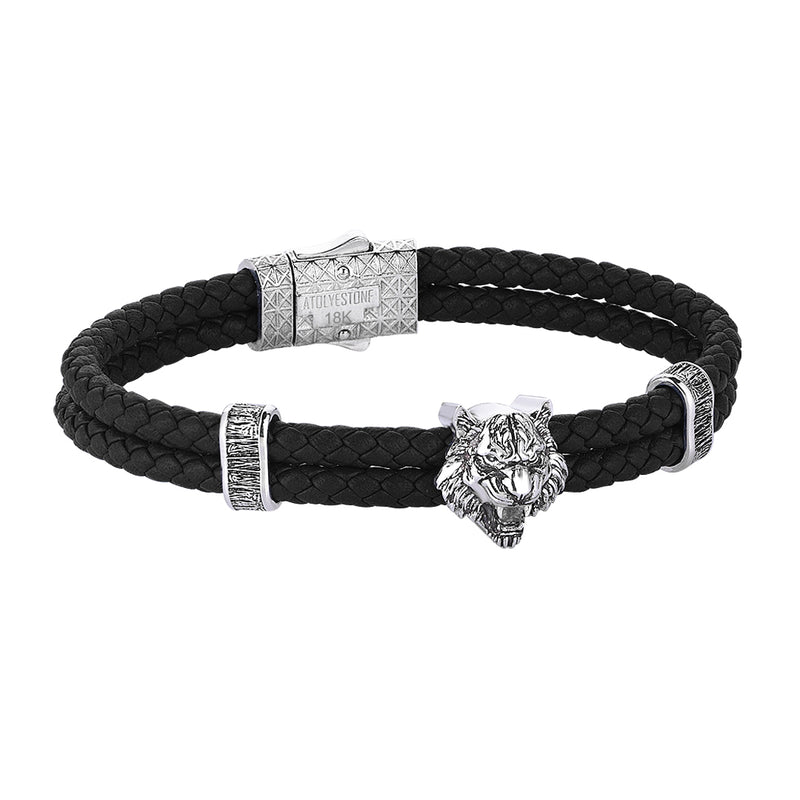 Tiger Leather Bracelet in Solid White Gold