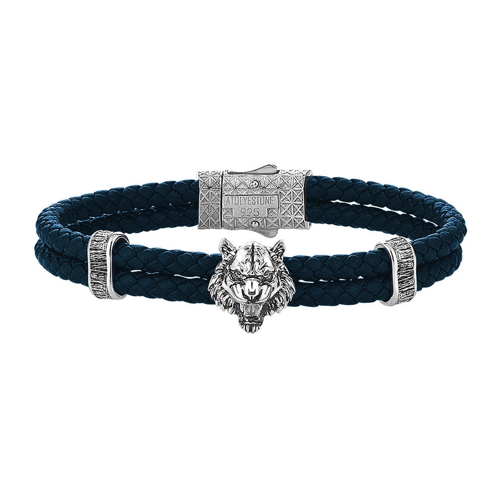 【完売間近】 TOWTOW.ARCHIVE Monda Leather Bracelet Ash Blue Tiger-Leather-Bracelet-in-