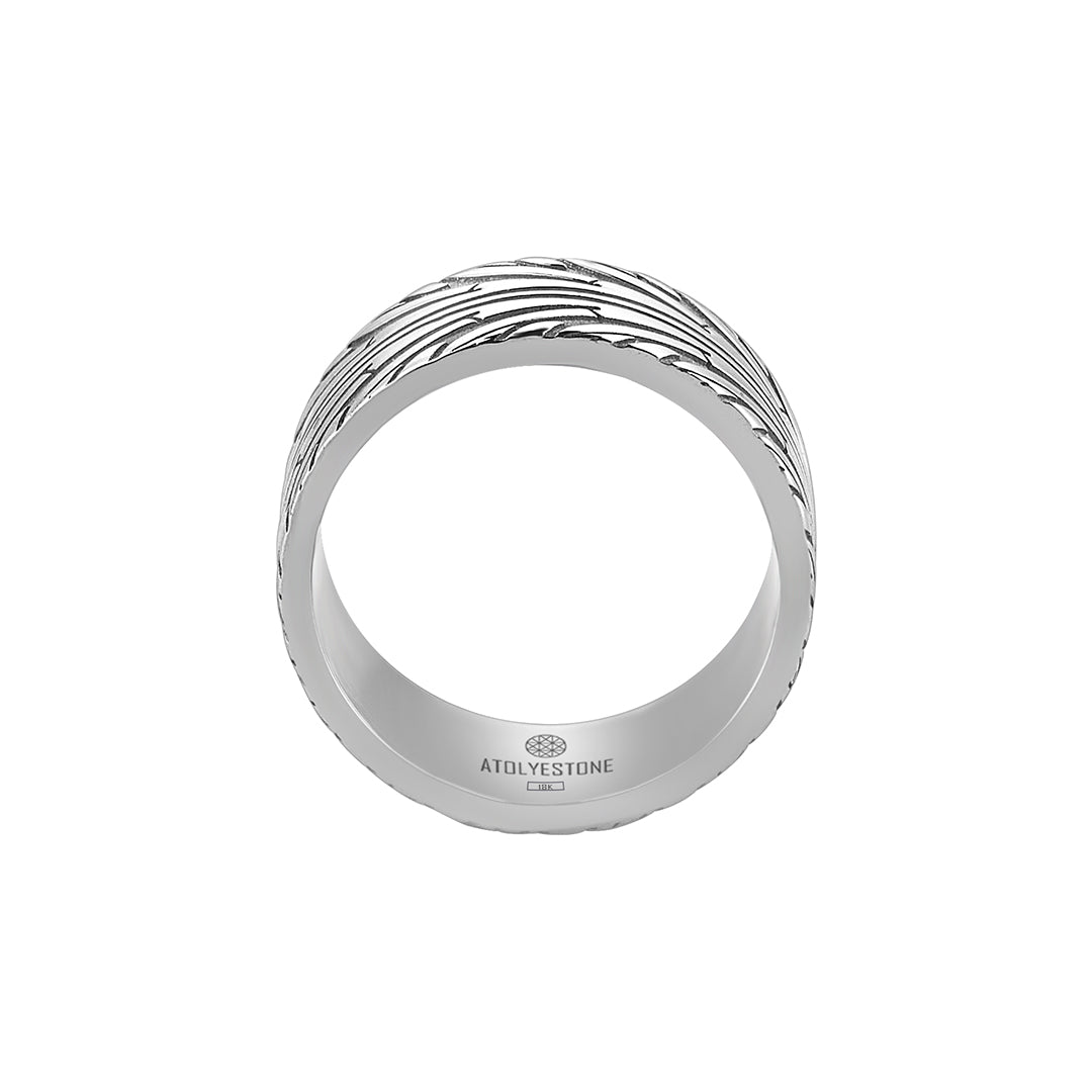 Men's 18K White Gold Tire Tread Wedding Band