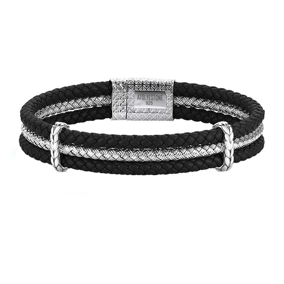 Triple Row Elements Leather Bracelet - Black Leather