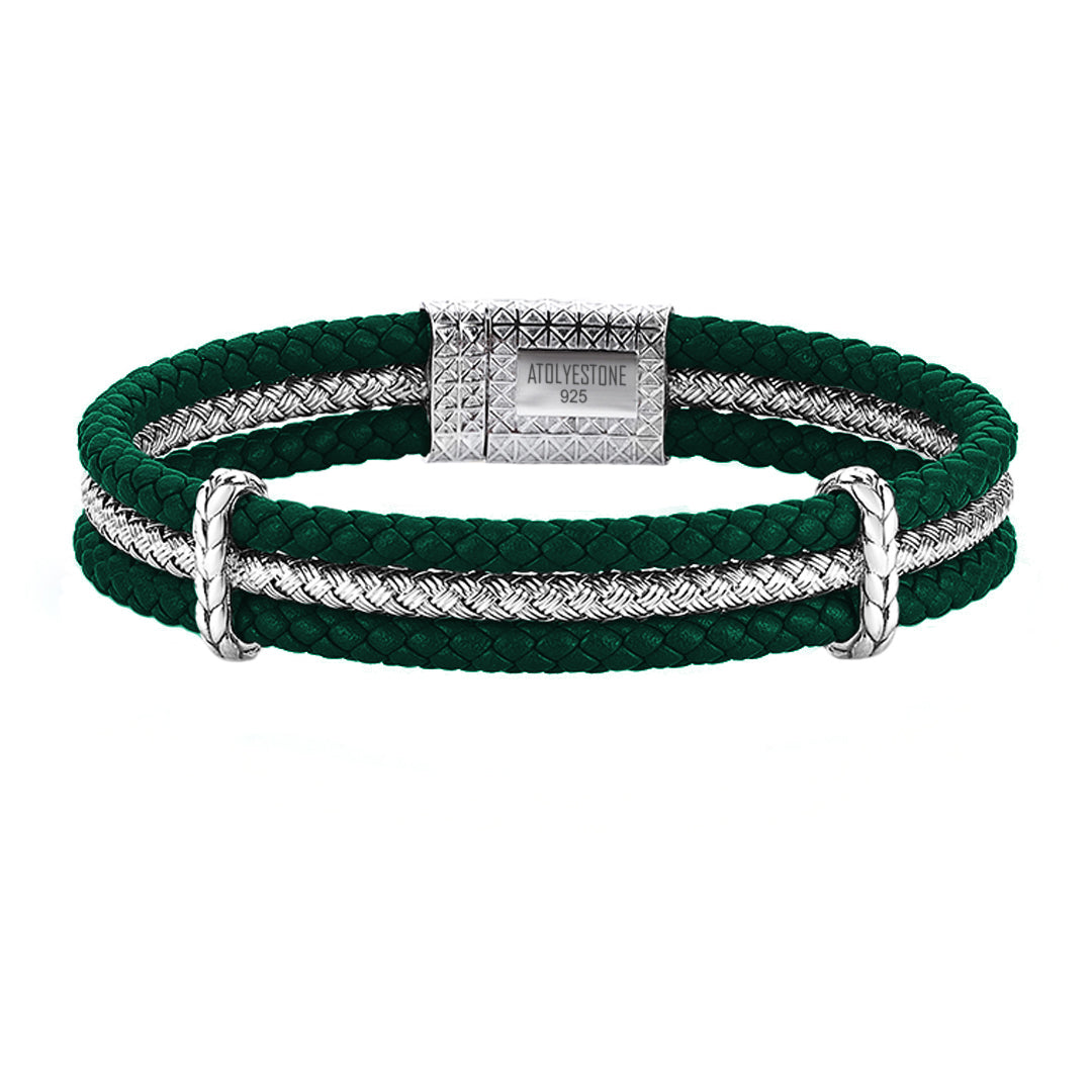 Triple Row Elements Leather Bracelet - Dark Green Leather