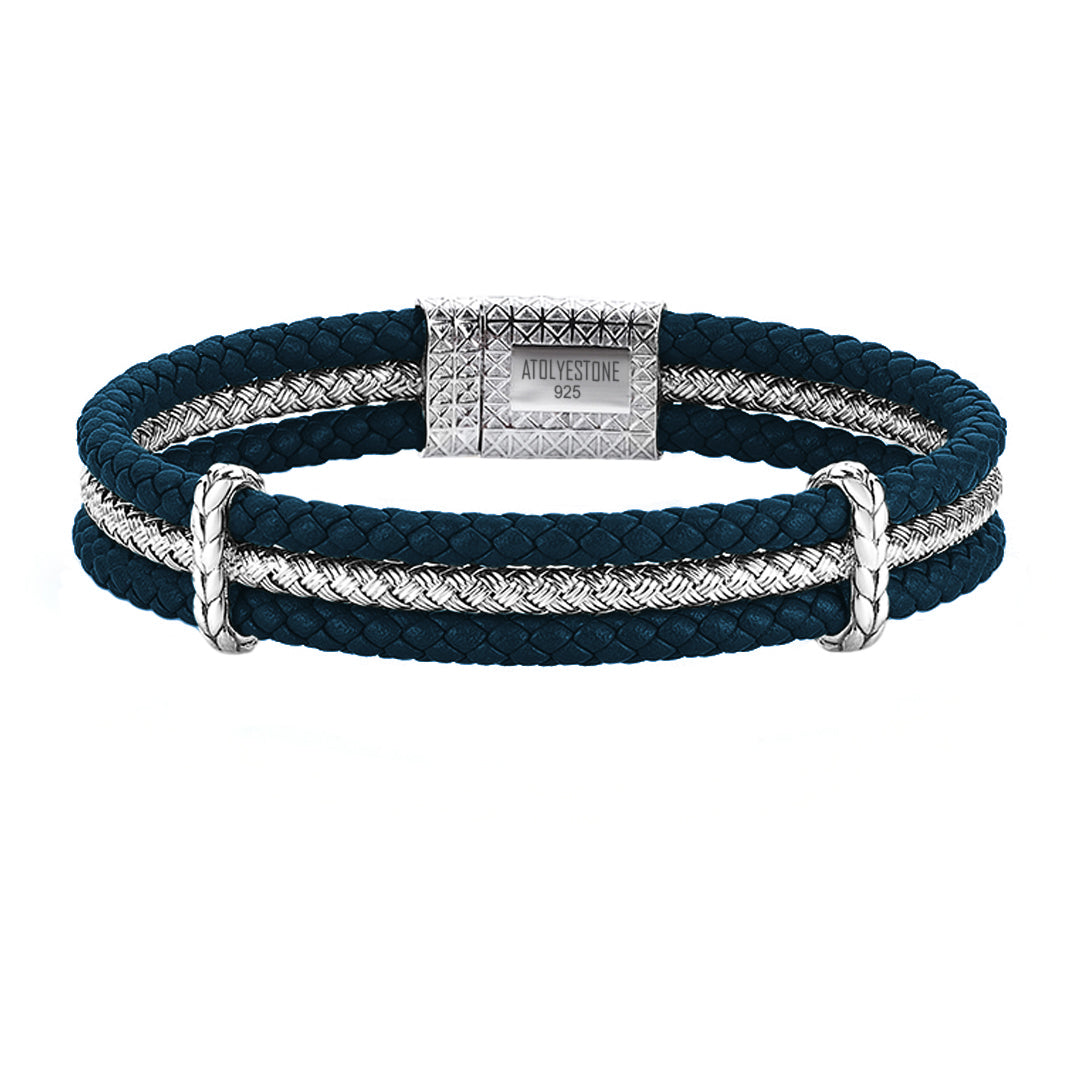 Triple Row Elements Leather Bracelet - Navy Leather