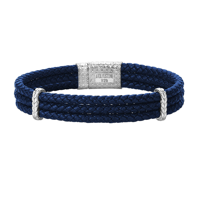 Men's Element Triple Blue Nappa Leather Bracelet in 925 Solid Silver
