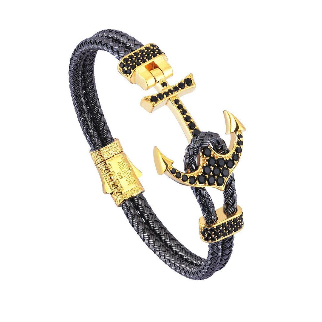 Mens Vertex Anchor Bangle - Yellow Gold