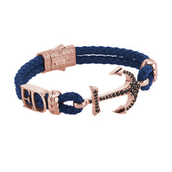 Women’s Statements Anchor Leather Bracelet - Rose Gold - Blue Leather