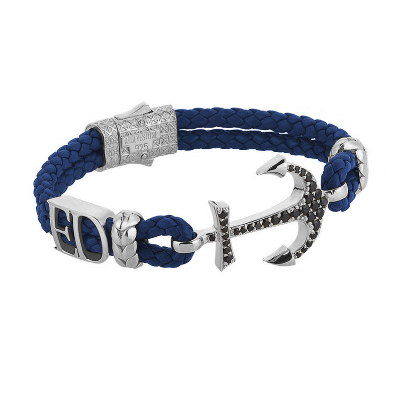 Women’s Statements Anchor Leather Bracelet - Silver - Blue Leather