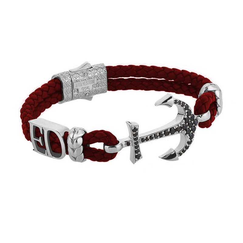 Women’s Statements Anchor Leather Bracelet - Silver - Dark Red Leather