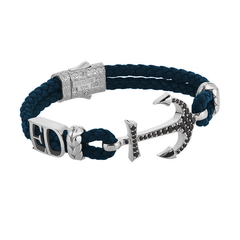 Women’s Statements Anchor Leather Bracelet - Silver - Navy Leather