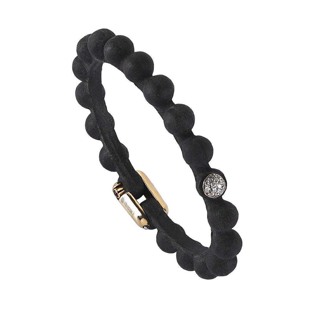 White Diamond Leather Ball Bracelet in Gold
