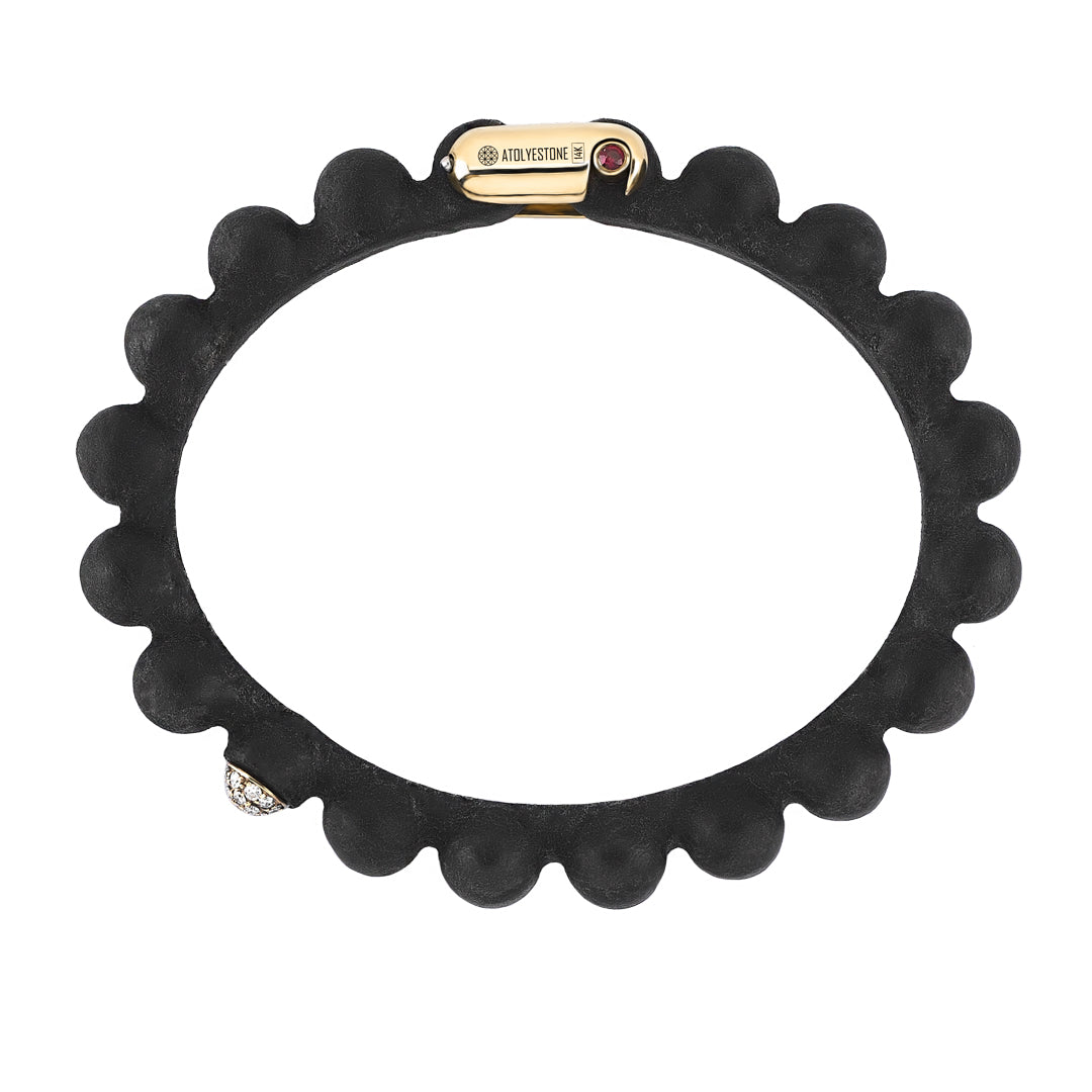 White Diamond Leather Ball Bracelet in Gold