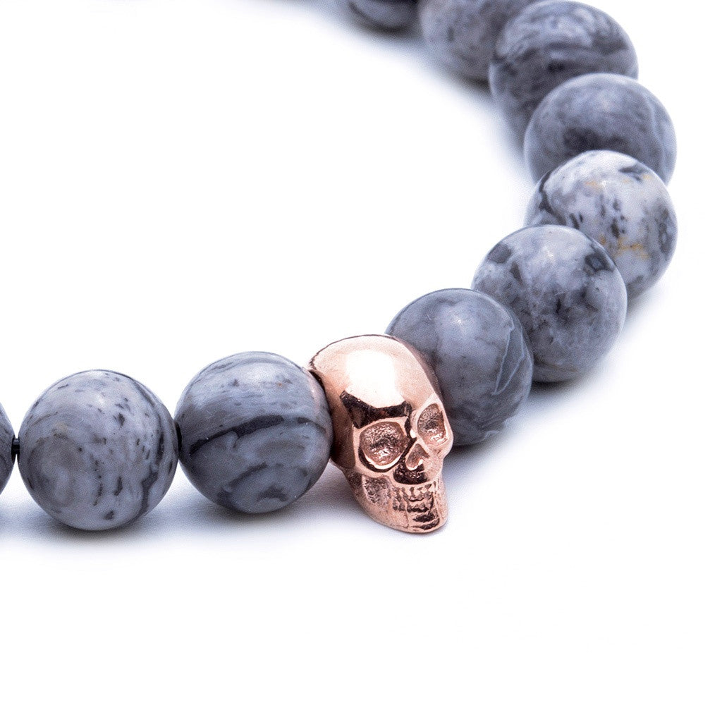 Skull Beaded Bracelet - Grey Jasper