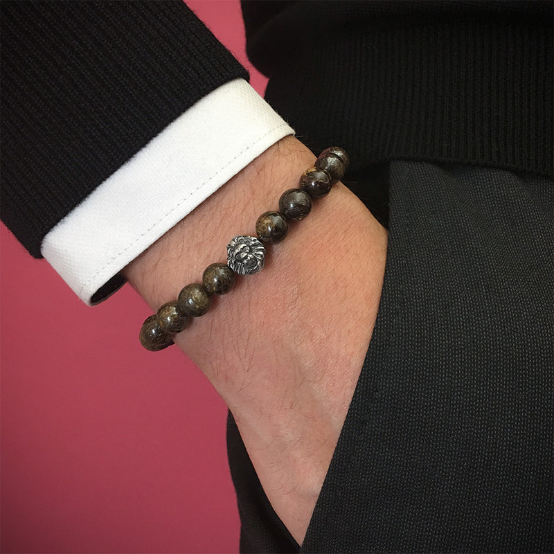 Men's Exclusive Beaded Bracelet with Leo Charm - Atolyestone