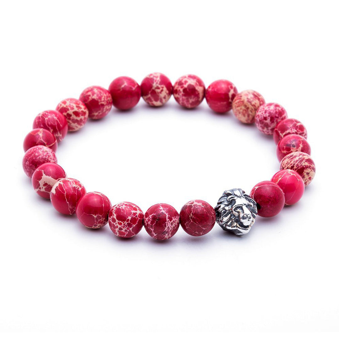 Mens Leo Jasper Beaded Bracelets - Oxidized Silver - Red Jasper