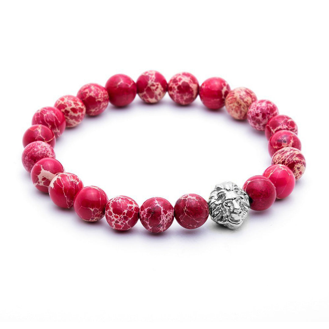Leo Jasper Beaded Bracelet - White Gold - Red Jasper