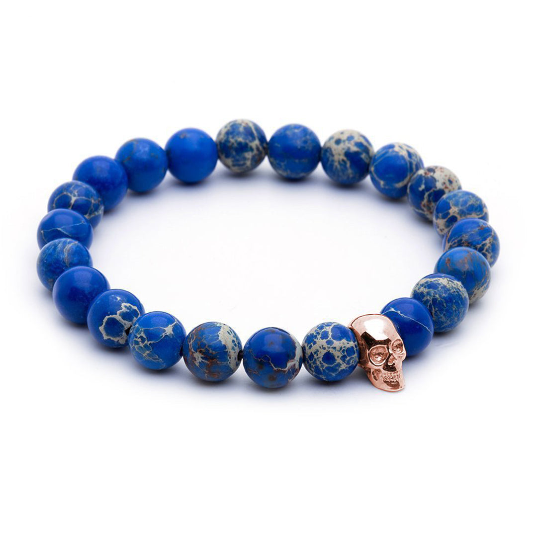 Skull Beaded Bracelet - Rose Gold - Blue Jasper