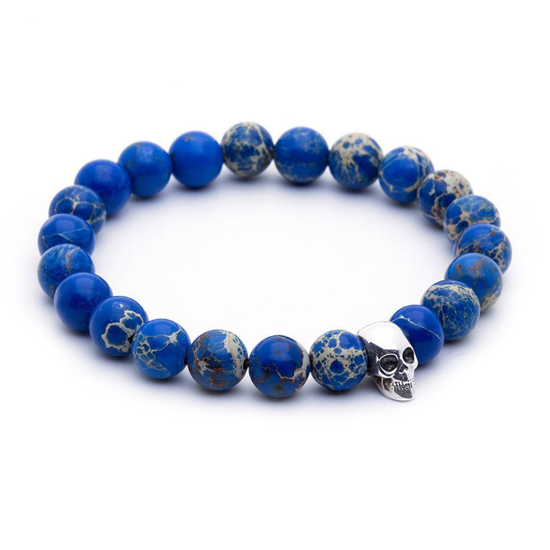 Skull Beaded Bracelet - Silver - Blue Jasper