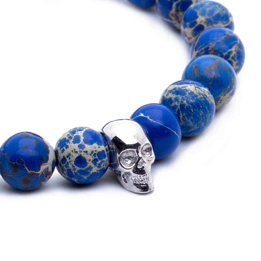 Skull Beaded Bracelet - Blue Jasper