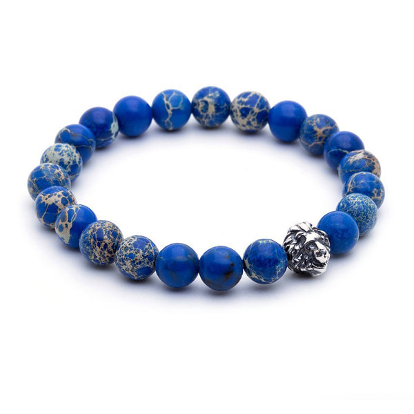 Leo Jasper Beaded Bracelets - Oxidised Silver - Blue Jasper