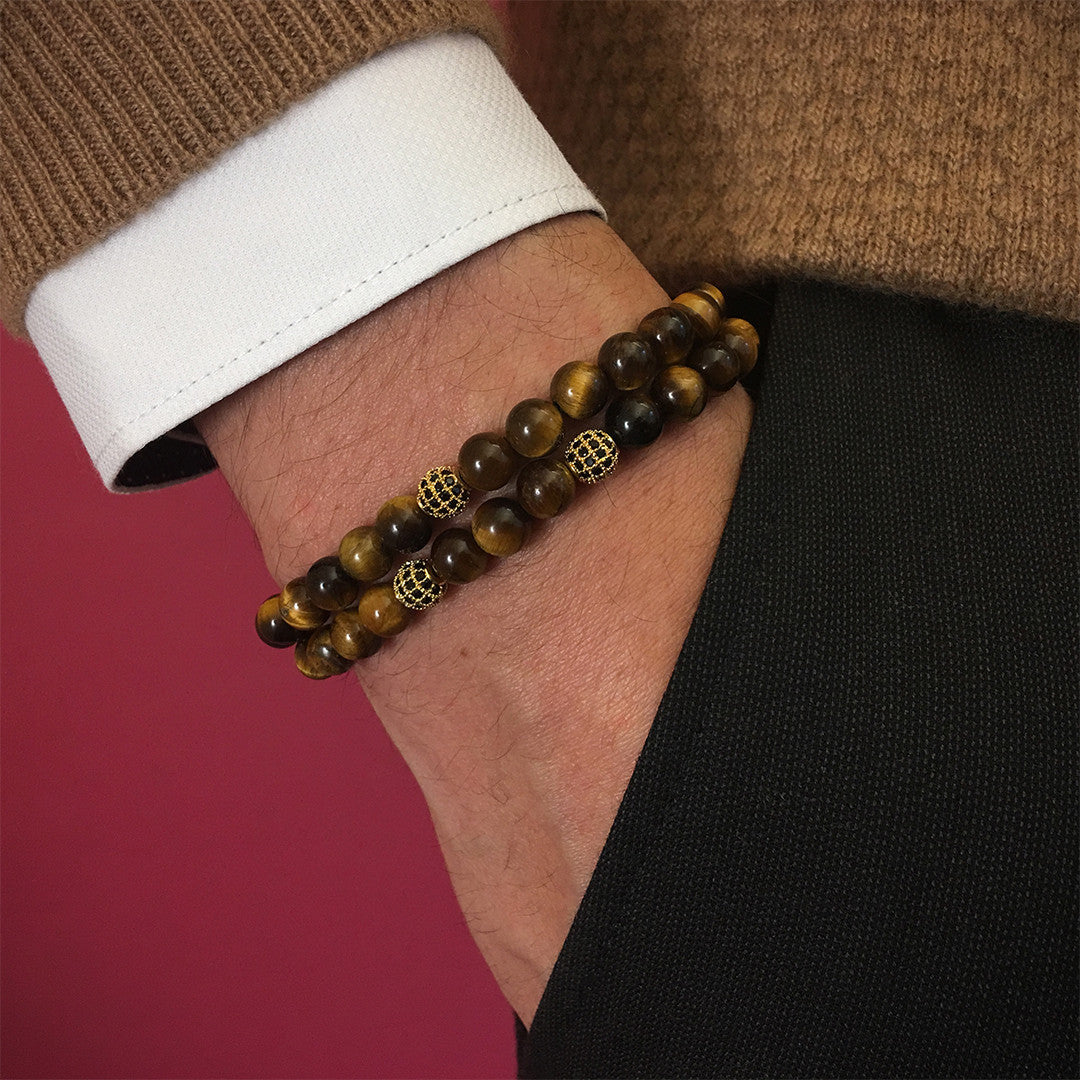 Mens Double Beaded Bracelets - Tiger Eye