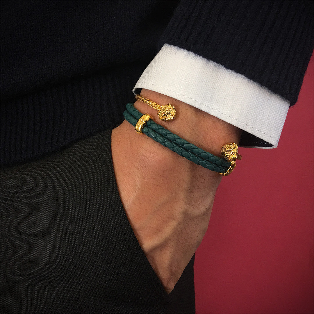 Atolyestone Elements - Solid Silver - Yellow Gold Plated - Dark Green Leather