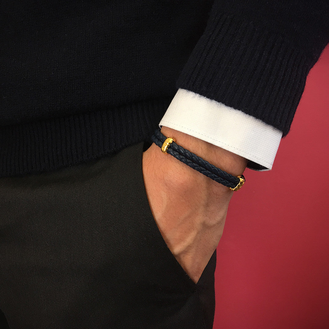 Atolyestone Elements - Solid Silver - Navy Leather 