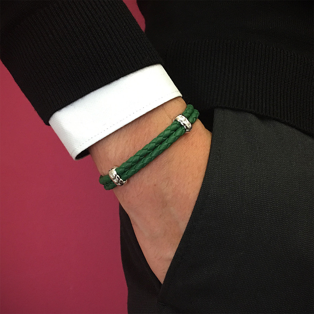 Atolyestone Elements - Solid White Gold - Dark Green Leather