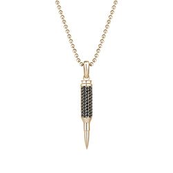 Men's Solid Yellow Gold Bullet Pendant Paved with Black Diamonds