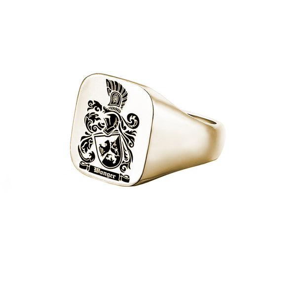 Carved Signet Square Ring Base for Family Crest-Yellow Gold