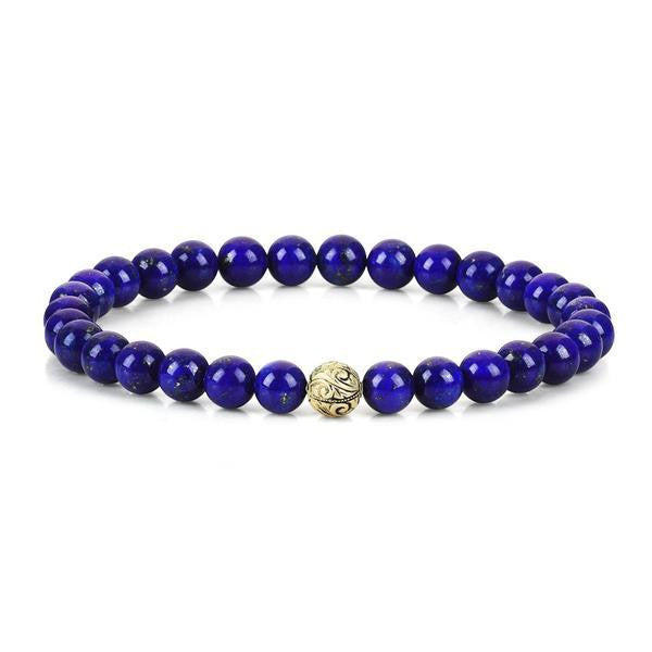 Women's Classic Beaded Bracelet - Yellow Gold - Lapis Lazuli