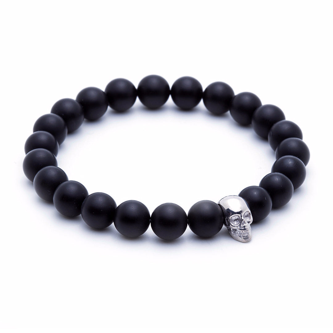 Skull Beaded Bracelet - White Gold - Agate