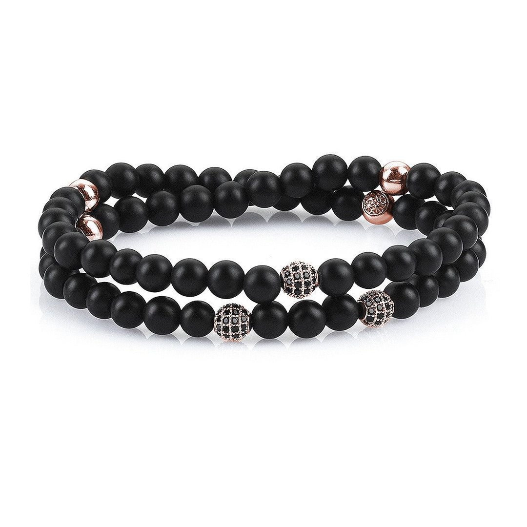 Mens Double Beaded Bracelets - Agate - Rose Gold
