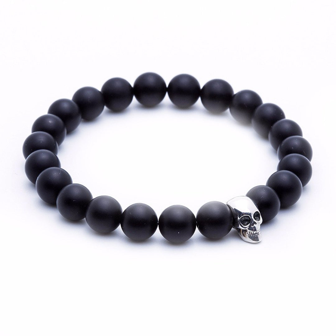 Skull Beaded Bracelet - Silver - Agate