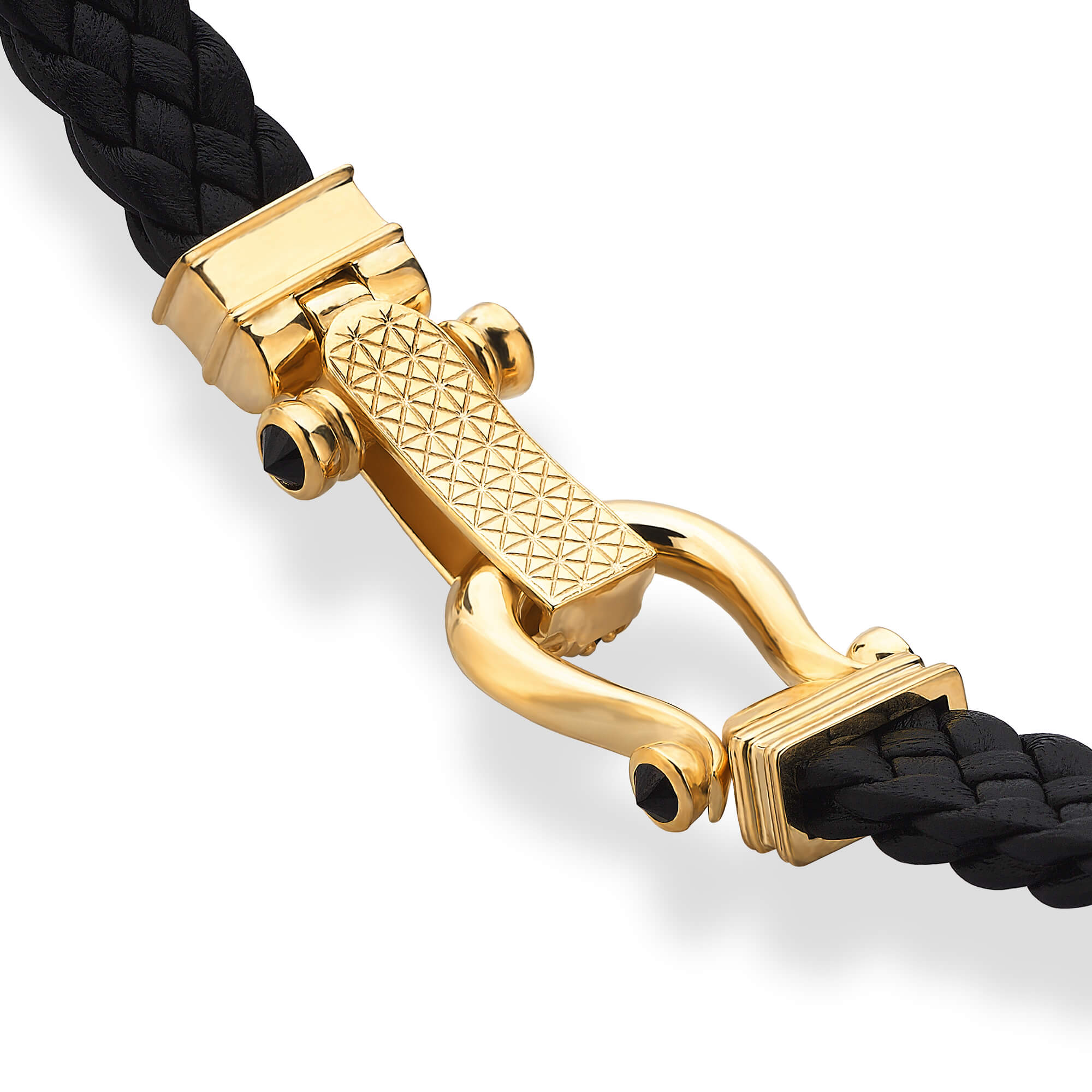 Atolyestone Iconic Leather Bracelet in Silver - Black Nappa Leather - Yellow Gold