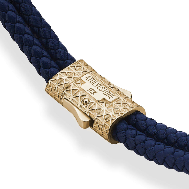Cuban Links Leather Bracelet - Solid Yellow Gold