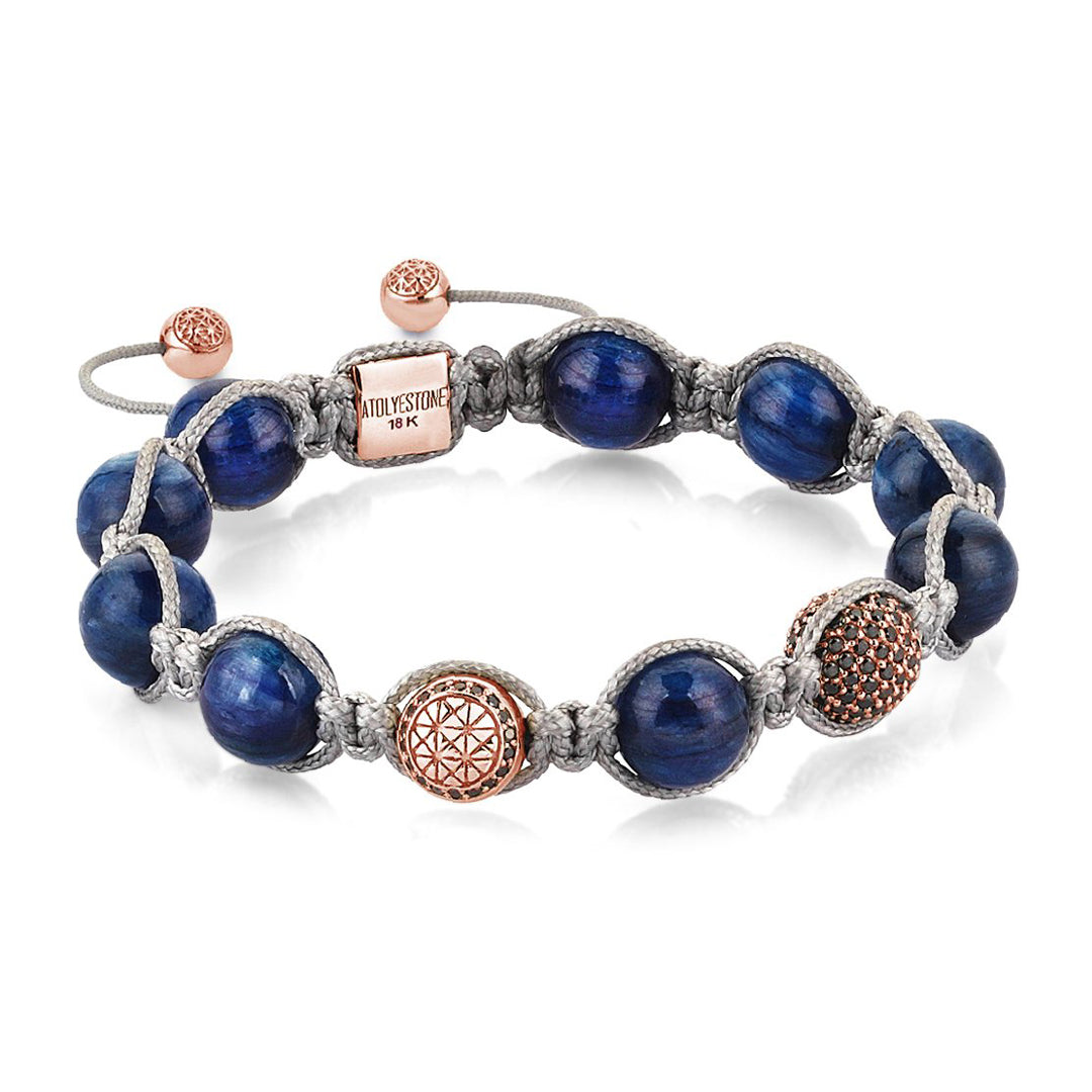 Mens Kyanite Macrame Bracelet - Rose Gold - Cubic Zirconia