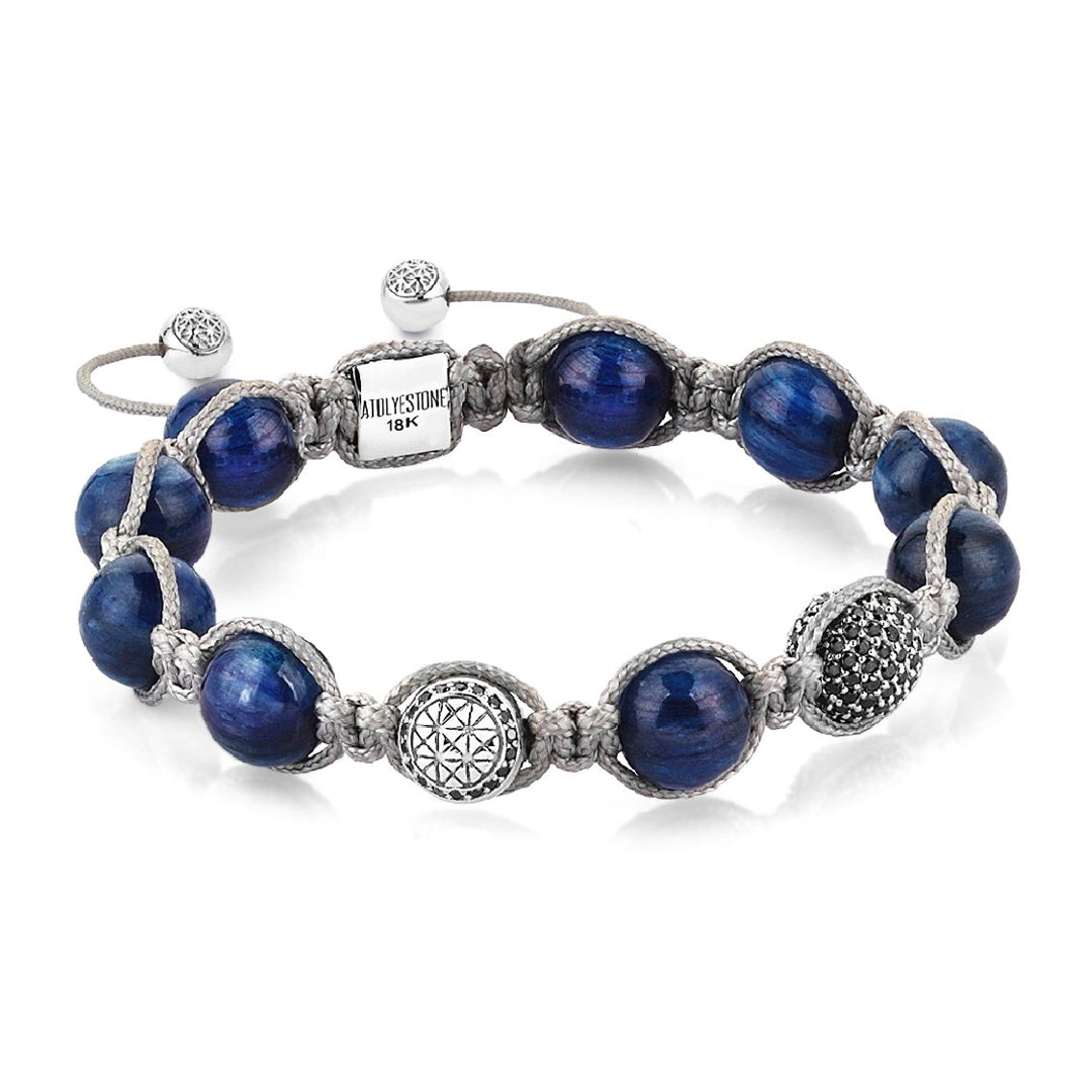 Mens Kyanite Macrame Bracelet - White Gold - Cubic Zirconia