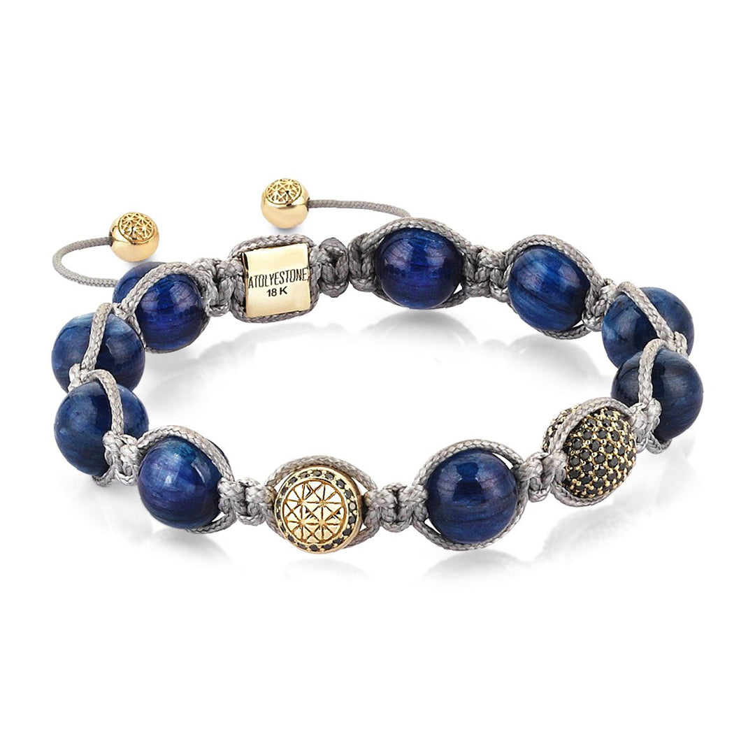 Mens Kyanite Macrame Bracelet - Yellow Gold - Cubic Zirconia