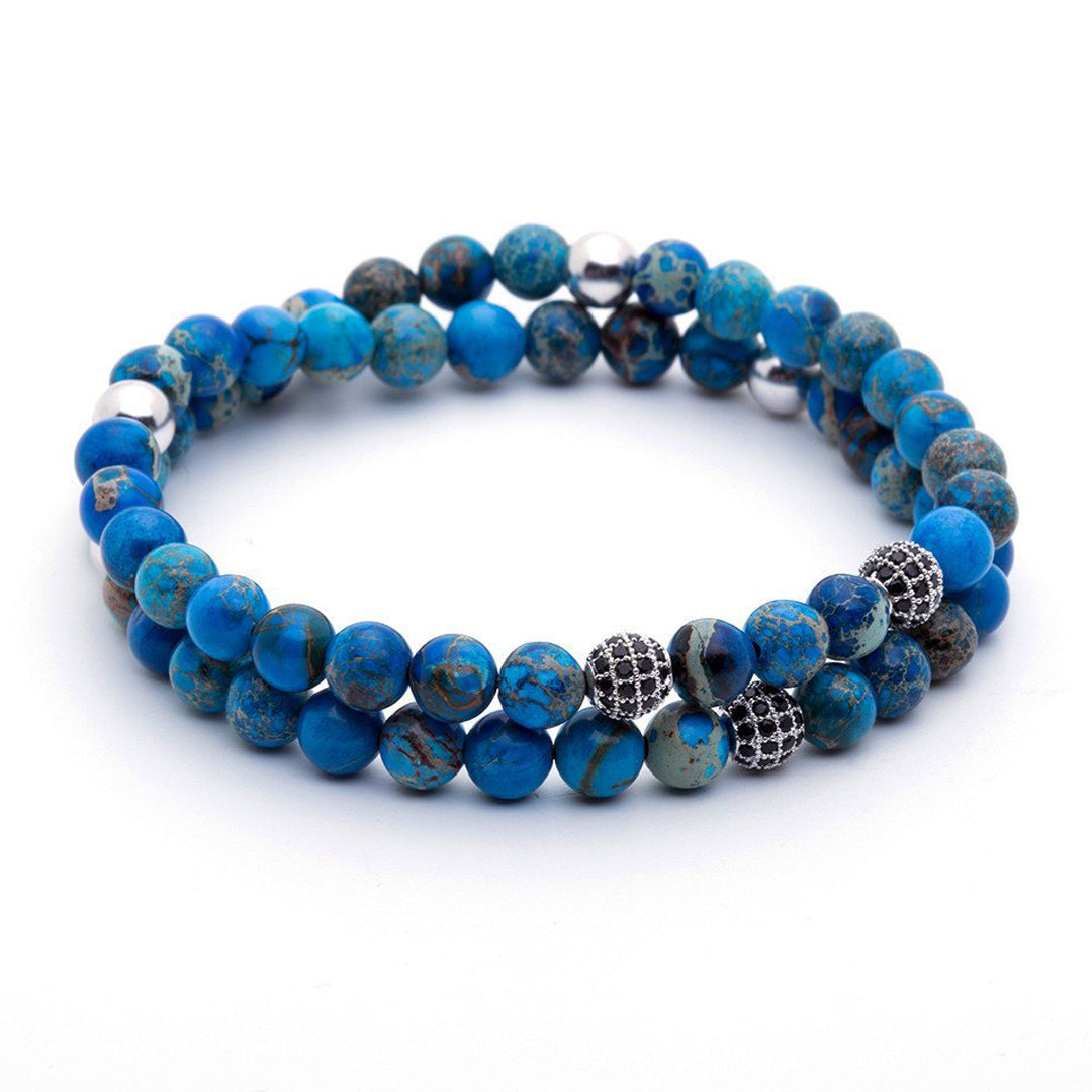 Mens Double Jasper Beaded Bracelets - Blue Jasper