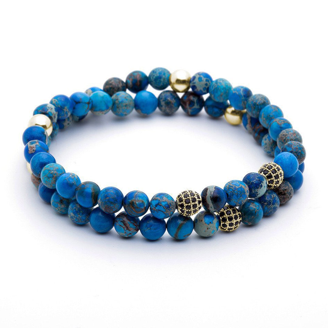 Mens Wrap Jasper Beaded Bracelets - Blue Jasper