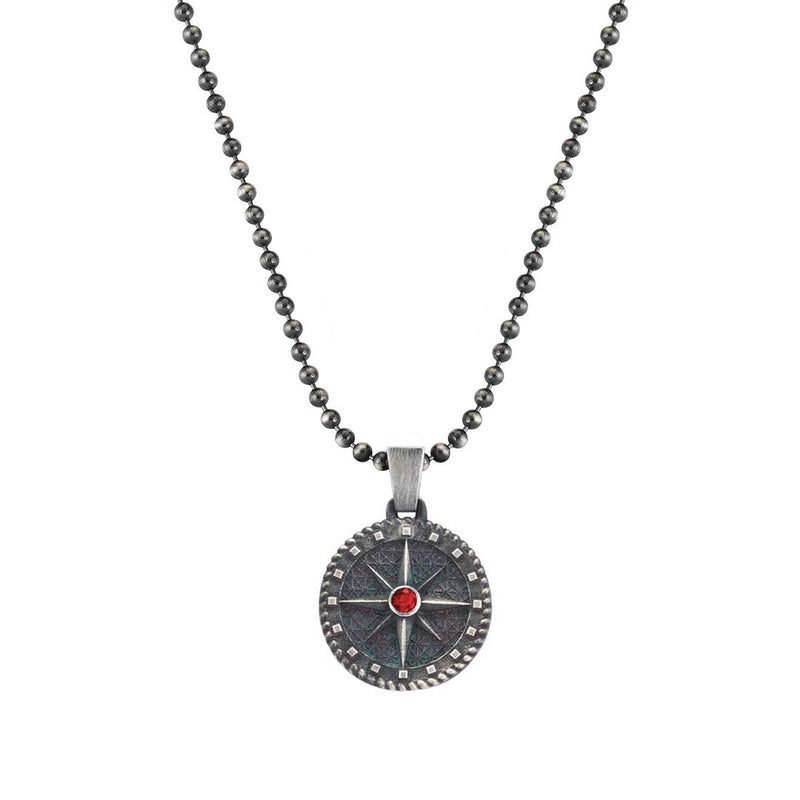 Compass Necklace - Solid Silver with Ruby