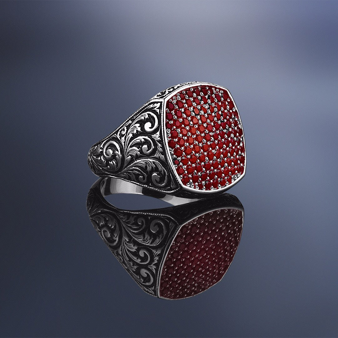Classic Cushion Pave Ring - Pave Ruby