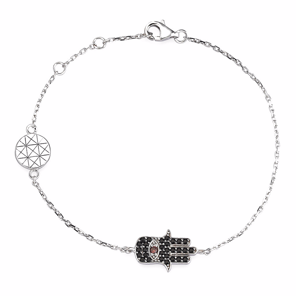 Hamsa Hand Charm Bracelet - White Gold